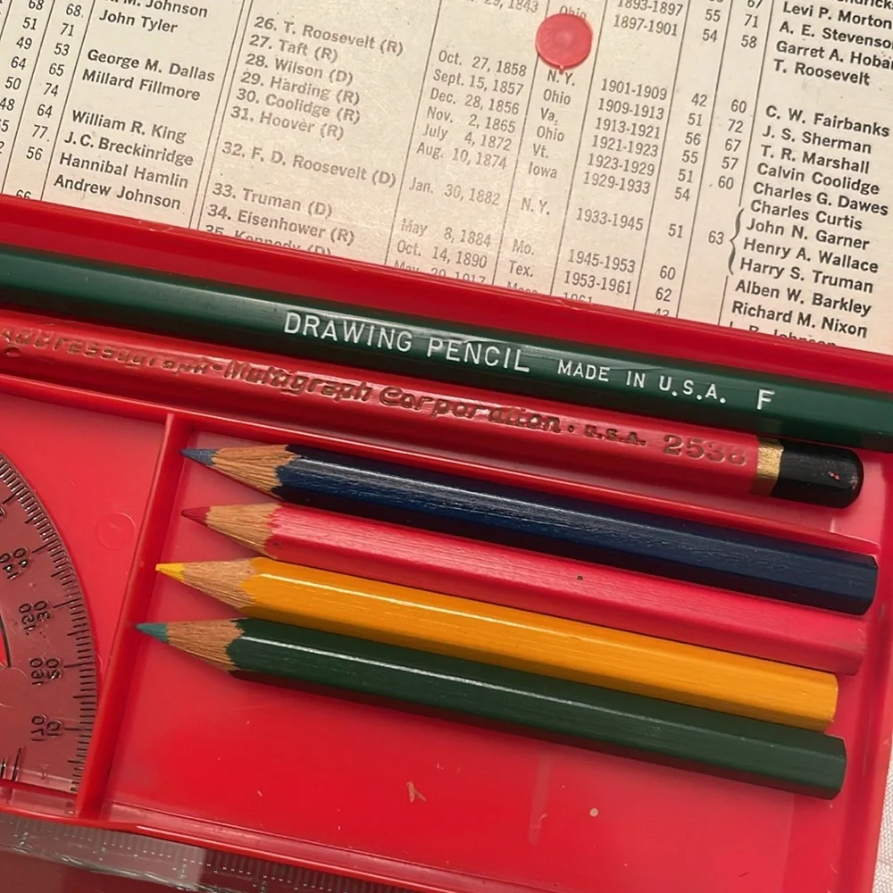 Vintage 1960 Presidents of US & Terms in Office Plastic Pencil Case Dial Knobs